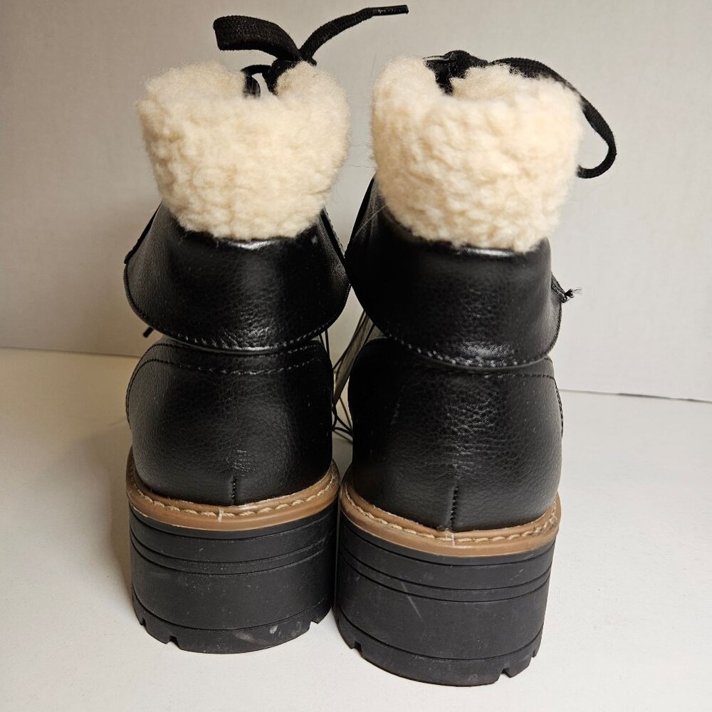 NWT Universal Thread Boots Womens 9.5 Karissa Black Lace Up Ankle Faux Sherpa - Picture 8 of 11